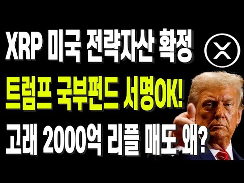 XRP 미국 전략자산 확정 트럼프 국부펀드 서명OK! 고래 2000억 리플 매도 왜?