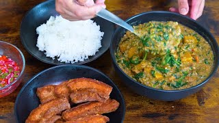 Ginisang Monggo with Kalabasa and Fried Pork Belly