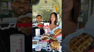 trying chick-fil-a’s new chicken & waffles with @TheNoeMurillo