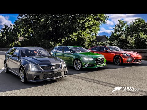 Forza Motorsport Drag race: Cadillac CTS-V Wagon vs Audi RS6 Avant C7 vs Porsche Panamera Turbo