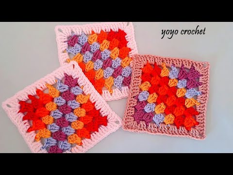 كروشية مربع جرانى ملون رائع !!! ببواقى الخيوط احلى مشاريع - Wow!! Beautiful granny square crochet