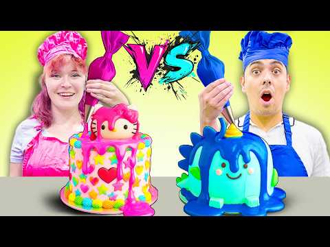 BOYS VS GIRLS COOKING CHALLENGE | FUNNY PINK VS BLUE BAKING IN 24 HOURS BY SWEEDEE