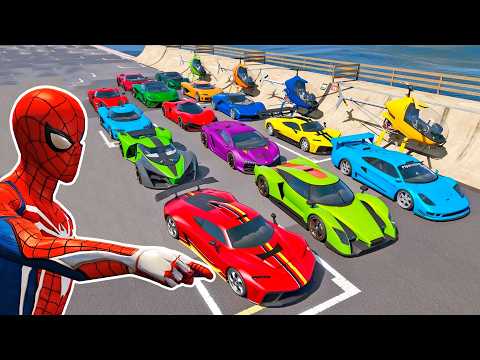 CARROS, HOMEM ARANHA e SUPER HERÓIS na MEGA RAMPA INCRÍVEL - GTA V