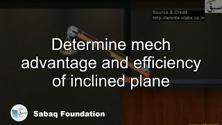 Determine mech advantage and efficiency of inclined plane
