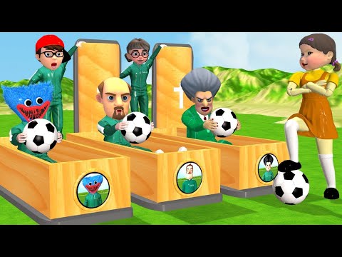 Squid Game 3 Scary Teacher 3D vs Squid Game Kick Ball Into Goal Challenge Miss T vs 2 Neighbor Loser