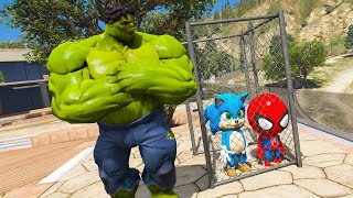 HULK PRENDEU OS BEBES HOMEM ARANHA E SONIC NA JAULA no GTA 5