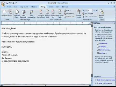 how to do a mail merge in word youtube