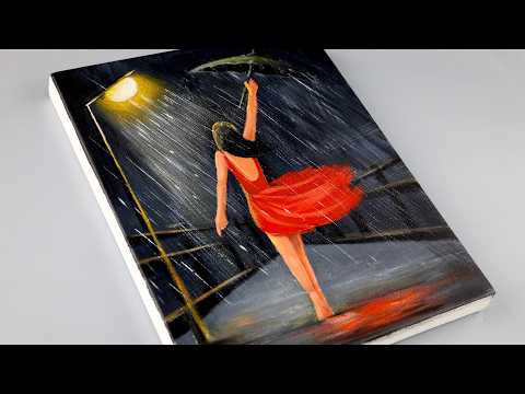 How To Paint Girl In The Rain / Rainy day Painting / Acrylic Painting