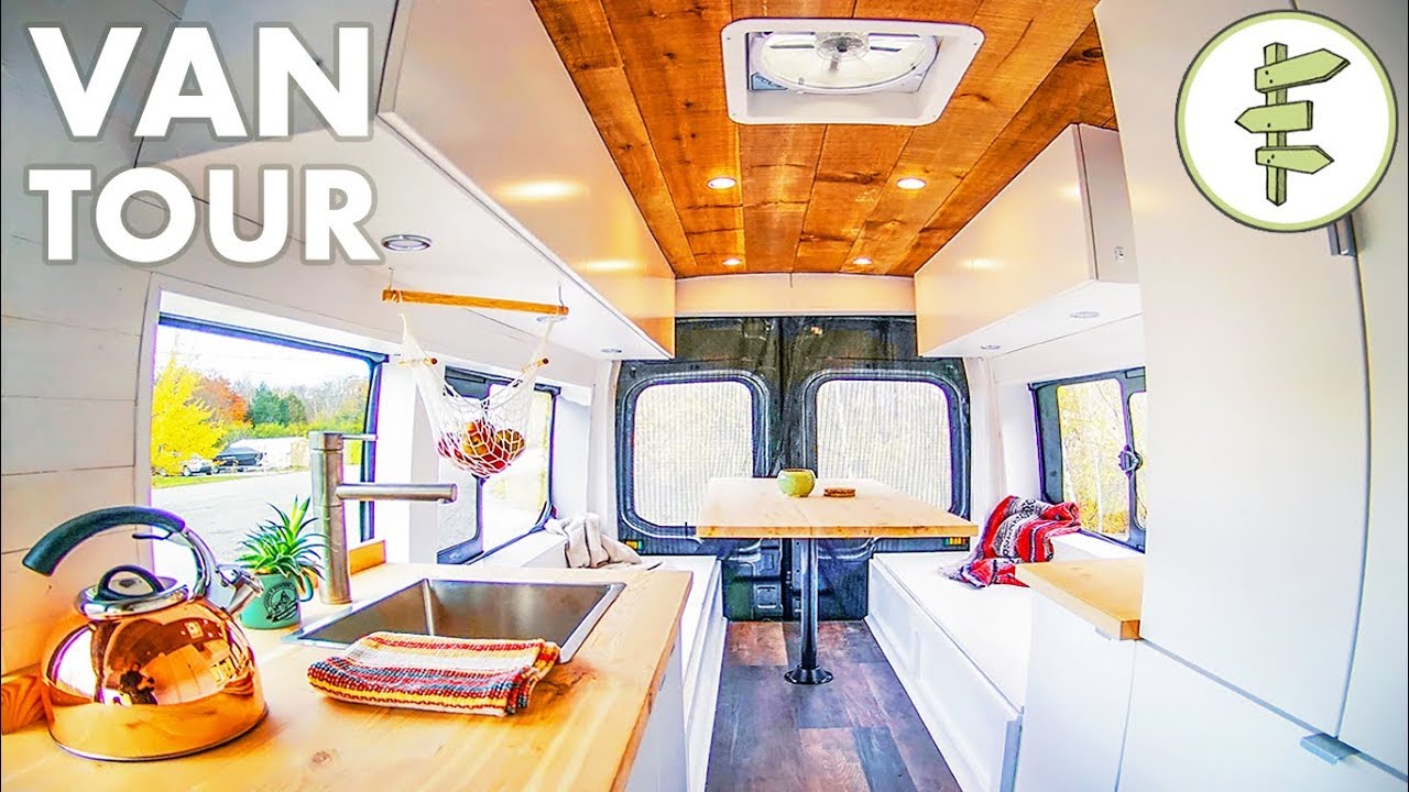 DIY Camper Van with Indoor Shower & 100% Solar (no propane) - Van Life Tour