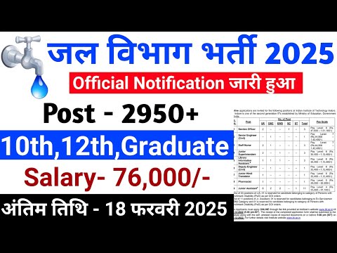 जल विभाग भर्ती 2025/ Water Department Recruitment 2025/ Jal Vibhag Vacancy 2025 #newvacancy2025