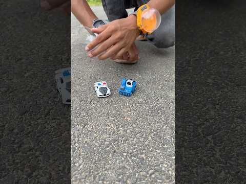 Watch police car with bulldozer testing