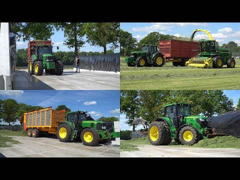 Gras hakselen bij van Engelenhoven met een John Deere 7400 en inkuilen in nieuwe sleufsilo (2025)