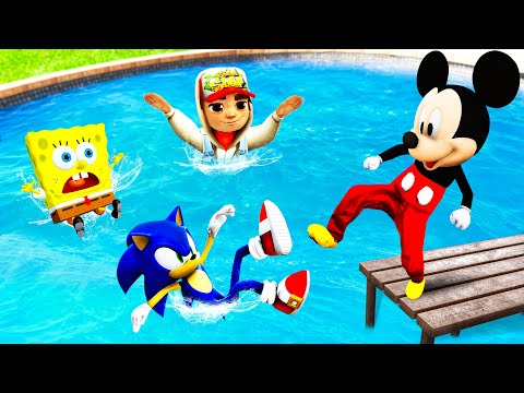 Mickey VS Sonic x SpongeBob and Jake Crazy Ragdoll & Fails in GTA 5!