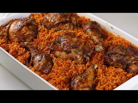 Oven Baked Jollof Rice and Chicken