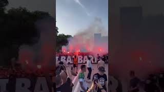FEYENOORD fans on their way to the ground for the ECL final against Roma