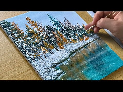 How to Paint a Snowy Lake Landscape / Acrylic Painting