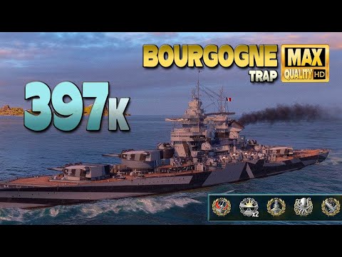 Battleship Bourgogne  Almost 400k damage on map Trap   World of Warships