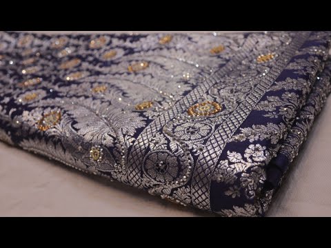 ARNG-3439 "The Ford Blue" Premium Banarasi Silk Saree|Silk||Siver Zari||Crystals