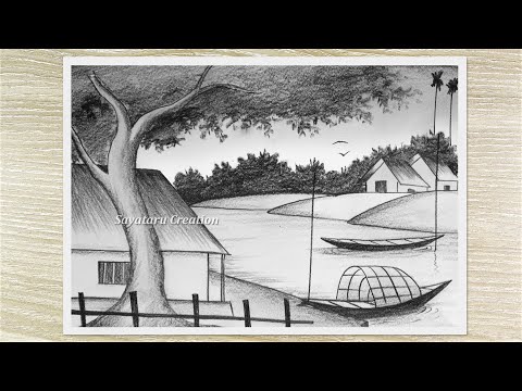 How to draw a simple landscape easy pencil drawing