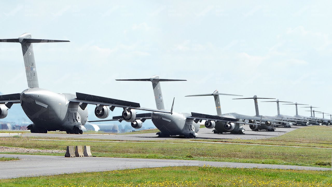 Gigantic US C-17 Fleet During Stunning Coordinated Elephant Walk Display