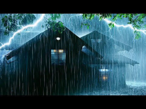 Fall Asleep Immediately in 3 Minutes with Torrential Rain on Tin Roof of Farmhouse & Strong Thunder