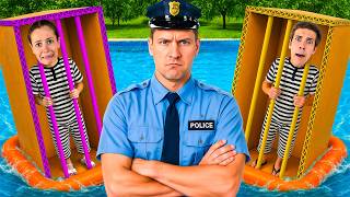 SOPRAVVIVIAMO IN UNA PRIGIONE DI CARTONE IN MEZZO ALLA PISCINA PER 24 ORE!👮‍♂️