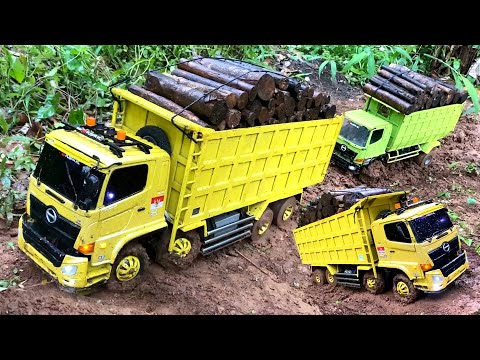 RC TRUCK HINO MENGANTARKAN MUATAN SAWIT KE KALIMANTAN MELEWATI JALAN BERLUMPUR SAMPAI TERGULING