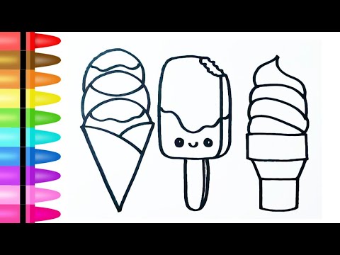 Cara menggambar mewarnai es krim untuk anak how to draw easy ice cream popsicle for kids toddler