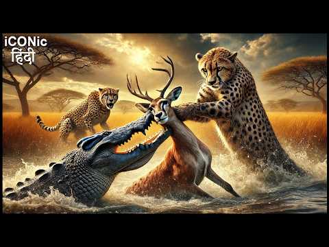 मगरमच्छ का शिकार को चुराने की हिम्मत दिखाई | Crocodile Trying to Steal Cheetah's Prey