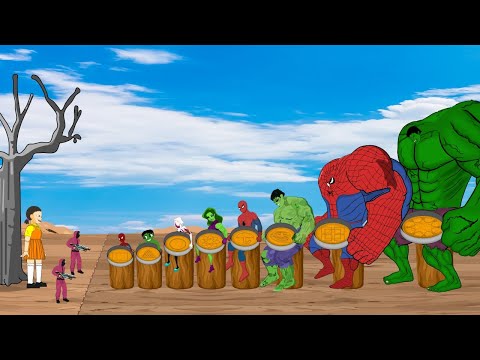 Evolution of HULK & SPIDERMAN vs Squid Game Trying Dalgona Candy Level Max Shapes - FUNNY CARTOON