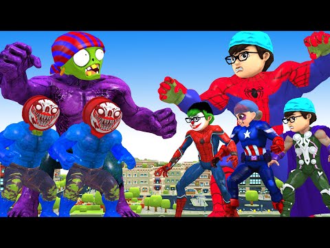 Avengers Team Spider Man vs Team Giant Zombie & CHOO CHOO CHARLES rescue City - Scary Teacher 3D