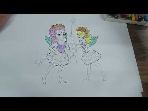 Share coloring picture of two dancing fairies