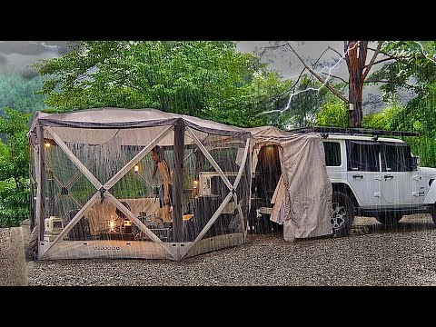 Solo camping in the pouring heavy rain ☔ Relaxing in Cozy Tent amid Water BomㅣASMR