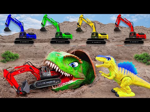 T-Rex Dinosaur Took the Excavator & Mixer Truck! Crane and Dump Truck to the Rescue | Fun Dinozone