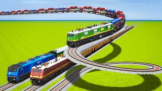 TRAINS FAST CROSSING AT HIGHEST ROTATING RAILWAY TRACK & 2 HIGH & LOW STAIR TRACKS|Train Simulator|