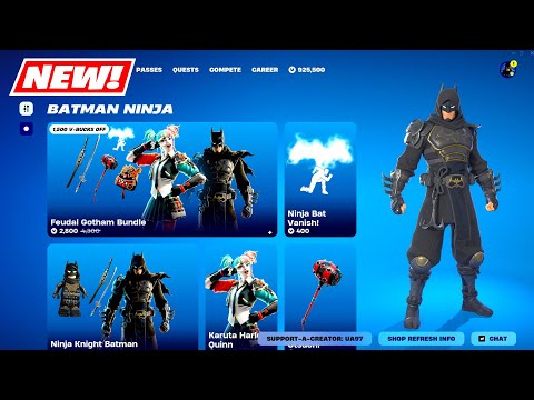 NEW Batman Ninja Skins BUNDLE & EMOTES Item Shop Fortnite! (Knight Batman & Karuta Harley Quinn)