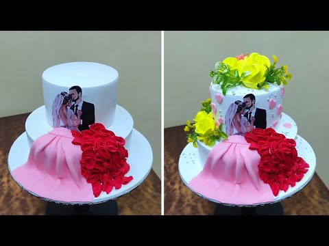 2 - Tier Bride And Groom Wedding Cake Design | Anniversary Couple Cake | Heart Shape Cake