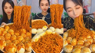 MUKBANG 먹방 EATING SPICY NOODLES and SOFT BOIL EGGS chewy sounds | ASMR | chinese foods 辣面鸡蛋