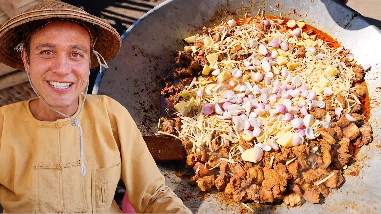 Huge 50 KILOS SPICY PORK CURRY! 5 Aunty s Cooking - Village Burmese Food!