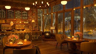 Romantic Night Jazz at Cozy Coffee Shop 4K 🍂 Jazz Music to Relax/Study/Work to