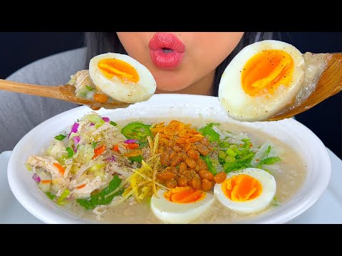 ASMR RICE SOUP CHICKEN PORRIDGE WITH BOILED EGGS | MUKBANG | ASMR PHAN