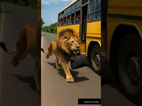The brave lion saved all the people sitting in the bus 😰 #story #cuteanimals #shortsfeed