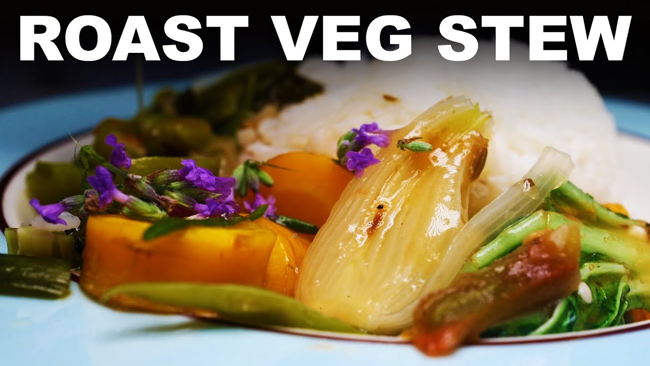 Summer vegetable stew steamed rice lavender flowers