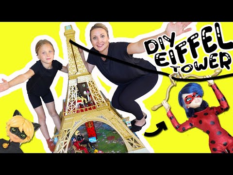 Miraculous Ladybug DIY Eiffel Tower Build in Paris with Dolls! 4 Feet Tall