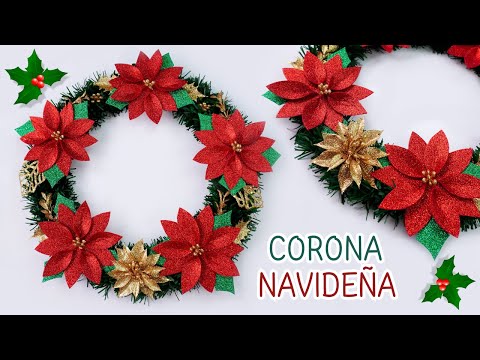 🎄Decoración corona navideña con nochebuenas 🎄 Ideas para navidad | Adornos navideños fáciles