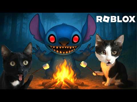 GATO ESCAPA DE LA ISLA DE STITCH jugando a Roblox Stich Horror Story vs gatitos luna y estrella