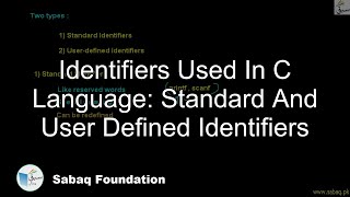 Identifiers used in C Language: Standard and User defined identifiers