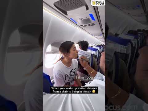 flight-யில் மேக்கப் போடும் rashmika