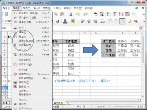 LibreOffice Calc 教學_選擇性貼欄列替換 pic