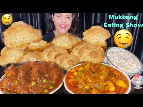 Eating Soft Puri, Dum Aloo, Kadai Paneer, Payes | Mukbang Eating Show